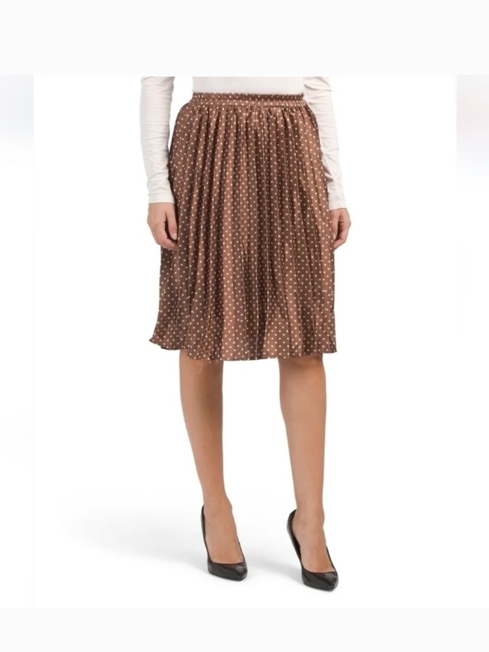 Monteau Brown Pleated Polka Dot Midi Skirt